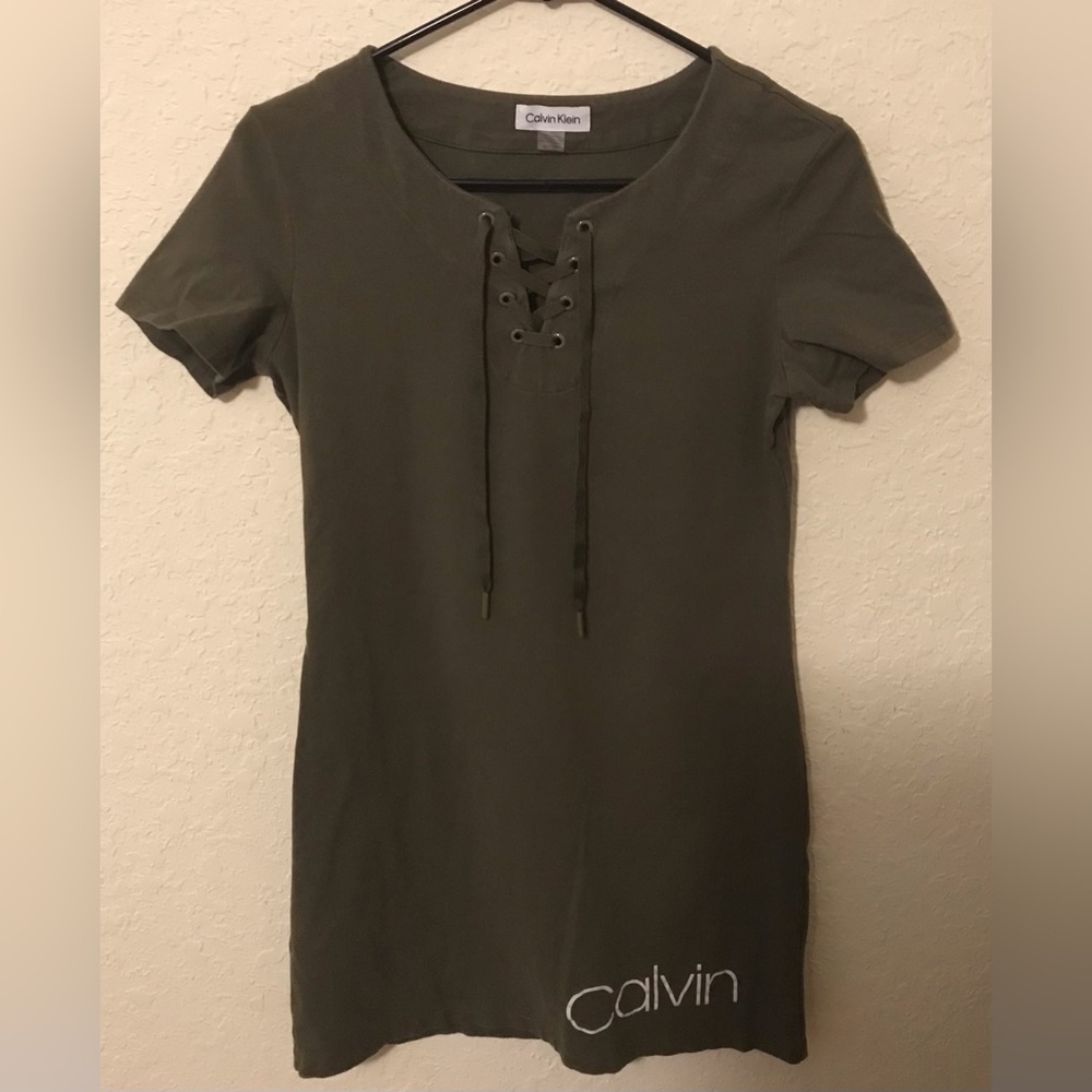 Calvin Klein Womens Olive Green Dress